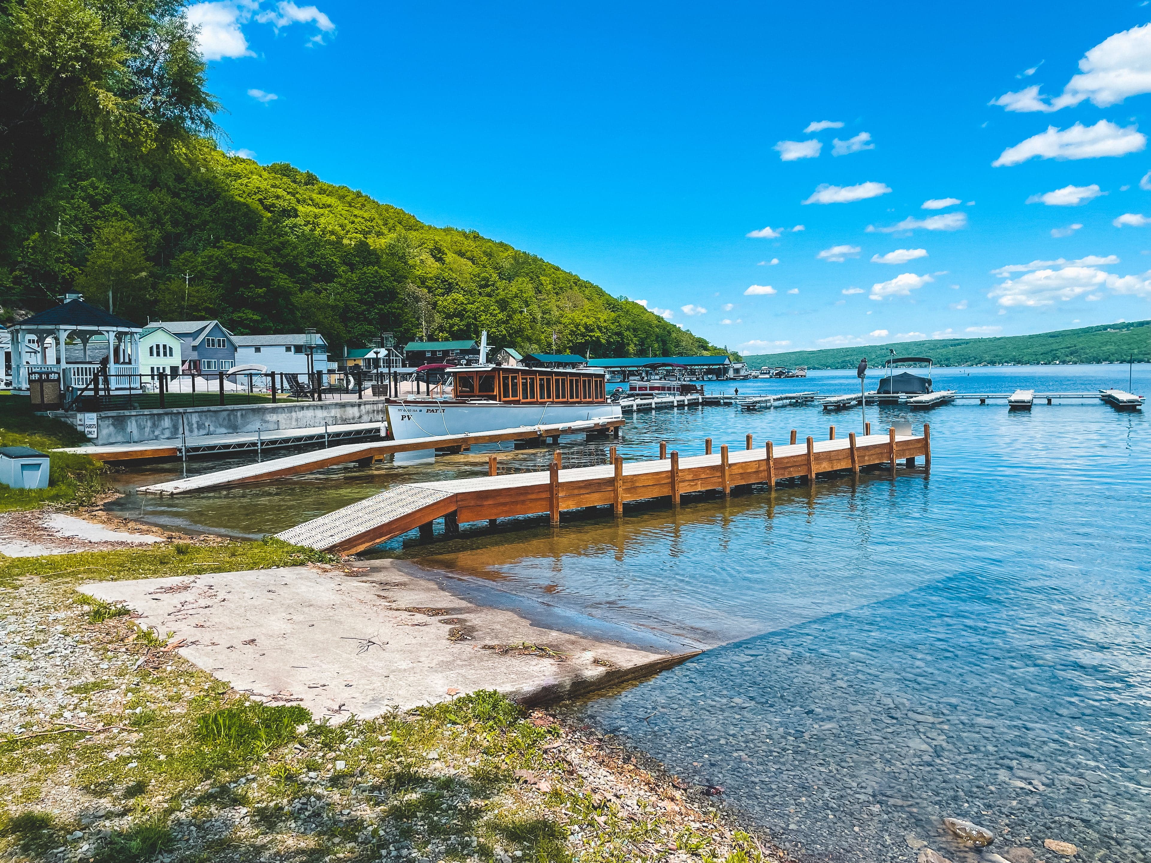 The inn's private boat launch running down into Keuka Lake